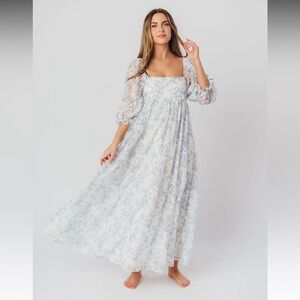 Worth Collective- Floral Maxi Dress with Puff Sleeves
